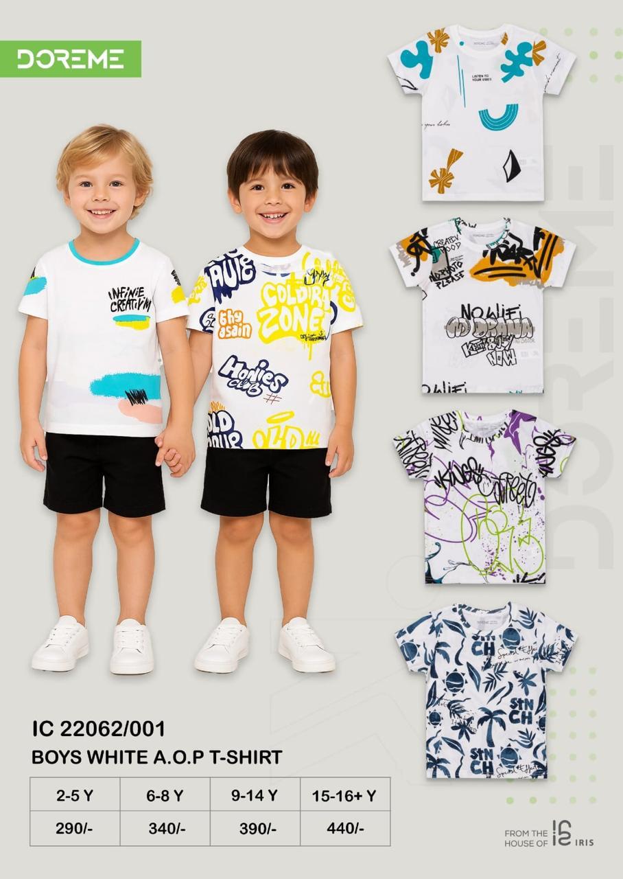 Doreme design 22062001 boys white all over print T-shirt brand catalogue sheet