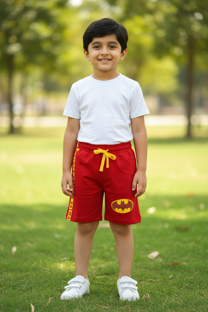 Lemon & Sugar boys superhero badge shorts in Red