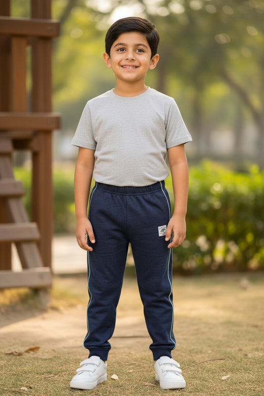 Ollypop Boys Melange Loopknit Lycra Cuffed Joggers - Blue Melange
