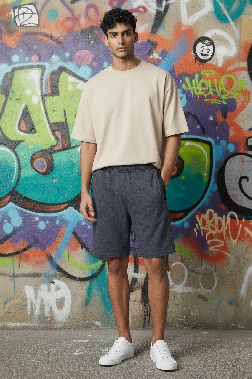 Jesco men's navy blue melange regular fit cotton shorts - Design 7001