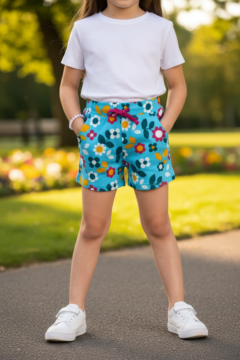 Tomato girls colourful doodle print shorts in Sky
