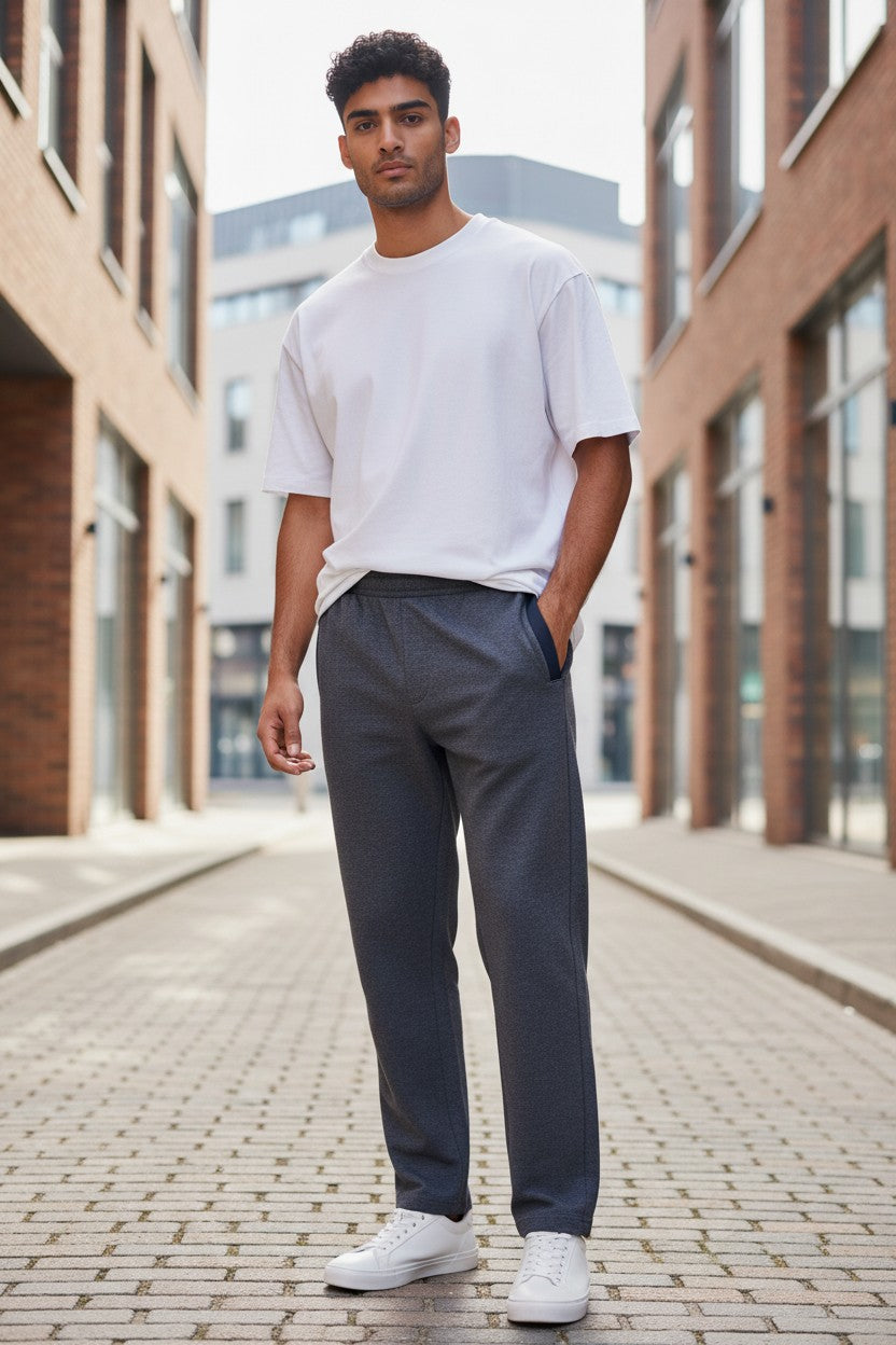 Jesco men's navy blue melange regular fit cotton track pants - Design 5001
