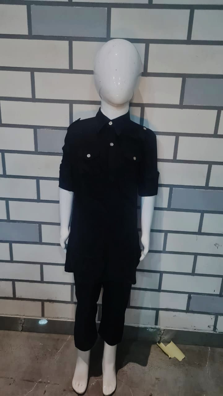 Shwet Vastram Stylish Black Kurta Set with Utility Pockets