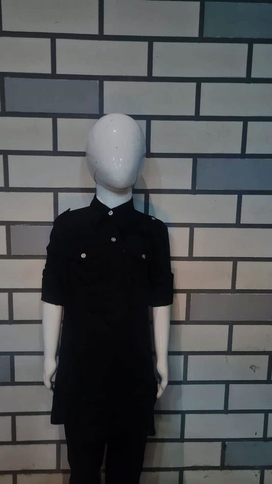 Shwet Vastram Stylish Black Kurta Set with Utility Pockets