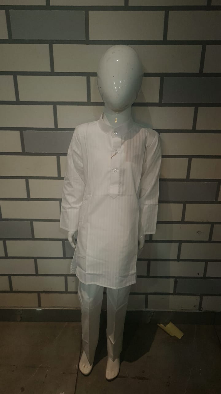 KURTA SET SELF STRIPS WHITE