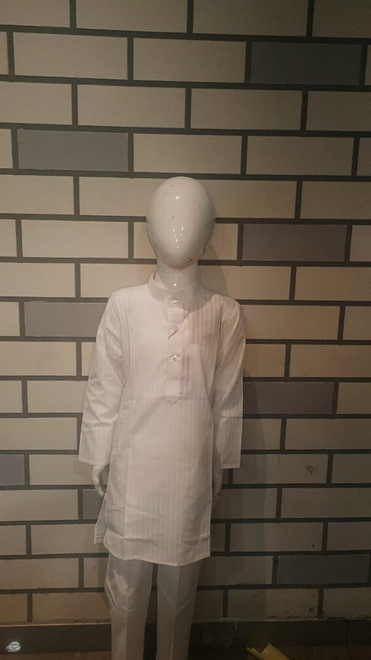 KURTA SET SELF STRIPS WHITE