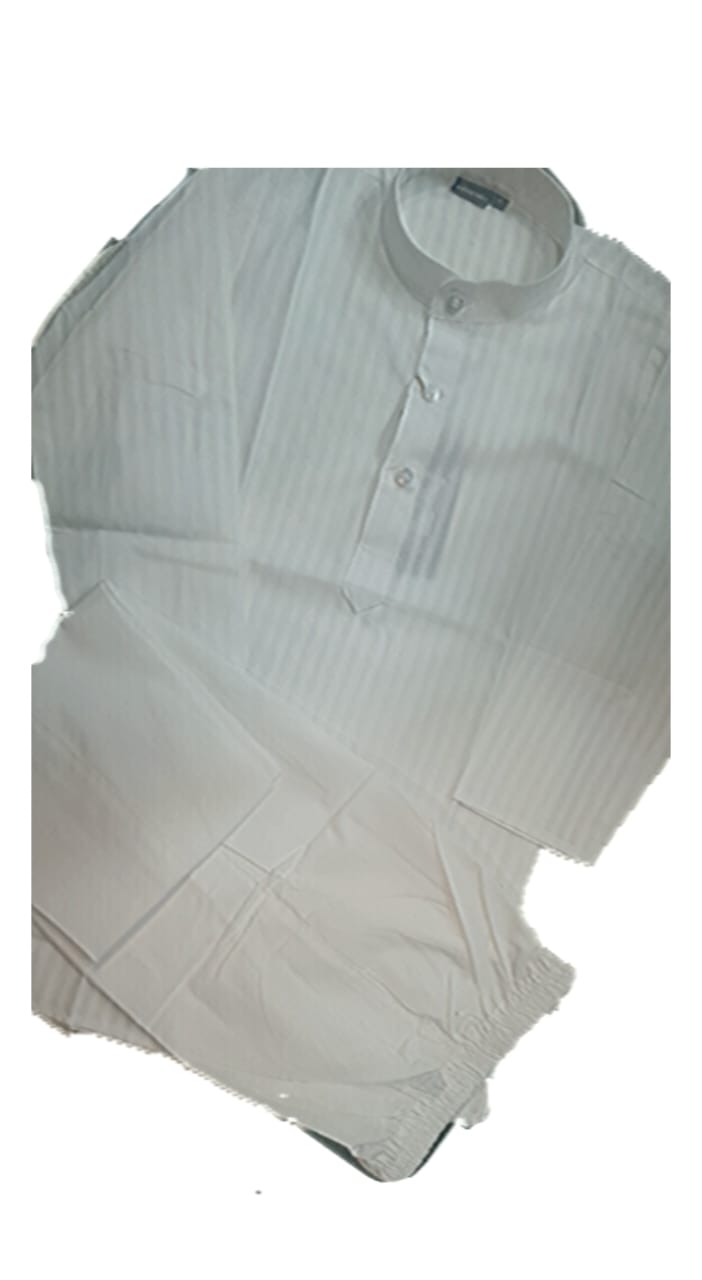 KURTA SET SELF STRIPS WHITE