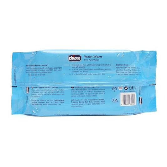 Chicco Water Baby Wipes – 99% Pure Water, Biodegradable, Pack of 2