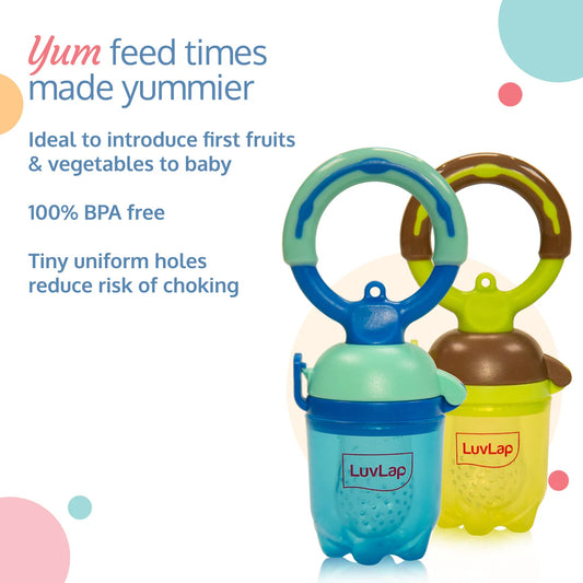 Luvlap Baby Food and Fruit Feeder Twin Pack with Three Feeder Sack Sizes – Brown & Blue
