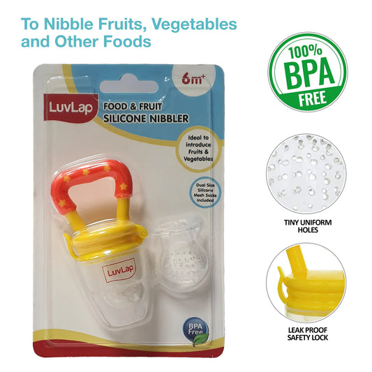 LuvLap Silicone Food/Fruit Nibbler with Extra Mesh- Yellow
