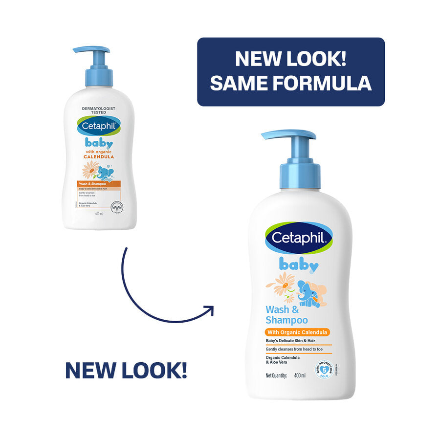 Cetaphil Baby wash and shampoo new look packaging with the same formula