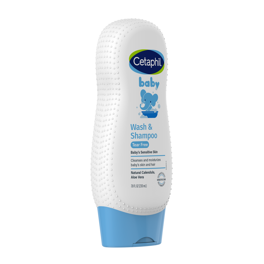 Cetaphil Baby bath and wash bottle angled to the left, front label visible