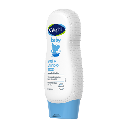 Cetaphil Baby bath and wash bottle angled to the right, front label visible