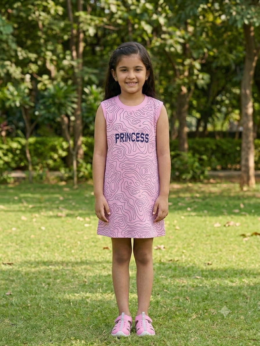 Tomato girls baby pink Princess print sleeveless frock