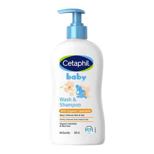 Cetaphil Baby wash and shampoo with organic calendula, pump bottle front view