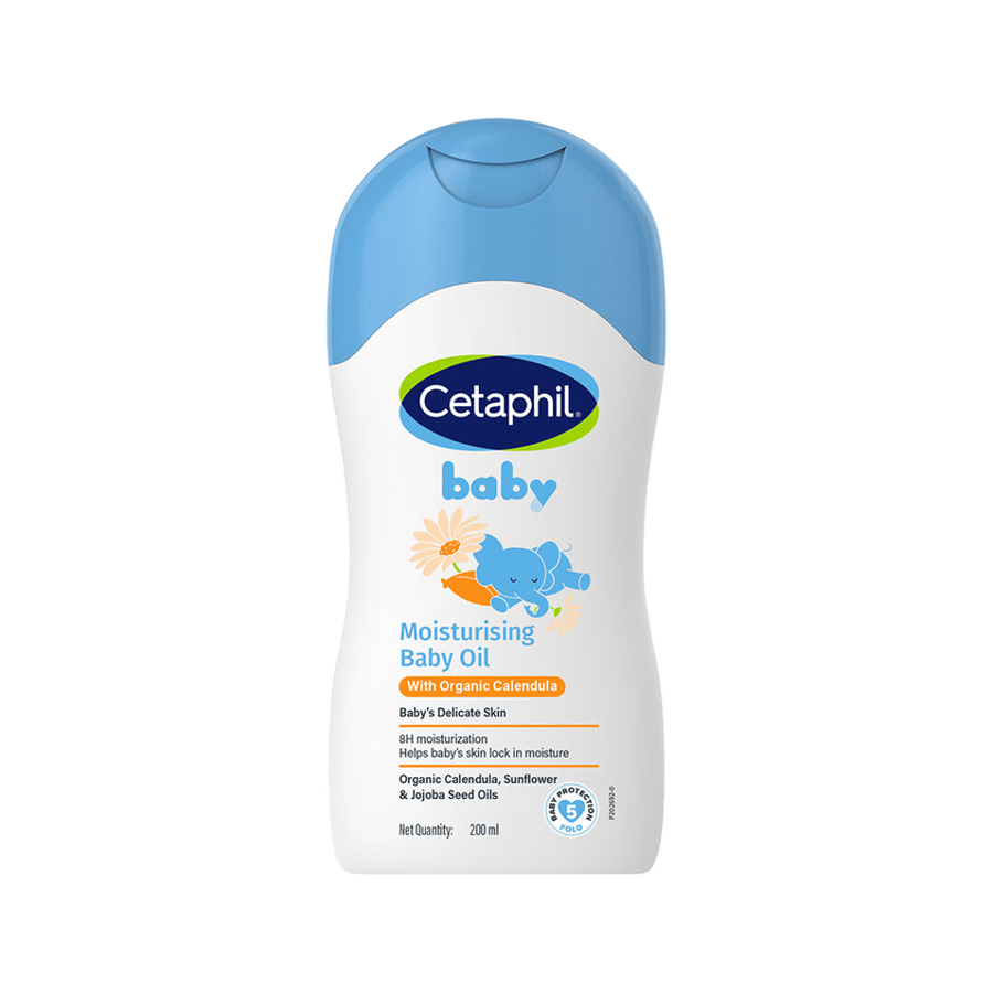 Cetaphil Baby moisturising oil with organic calendula, 200 ml bottle front