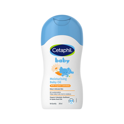 Cetaphil Baby moisturising oil with organic calendula, 200 ml bottle front
