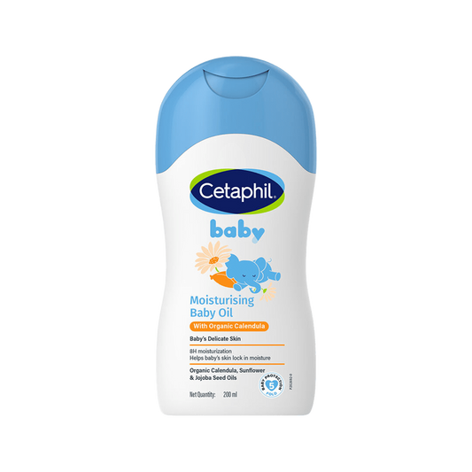 Cetaphil Baby moisturising oil with organic calendula, 200 ml bottle front