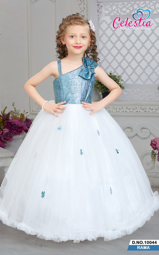 Celestia Girls Butterfly White Net Long Gown in Rama