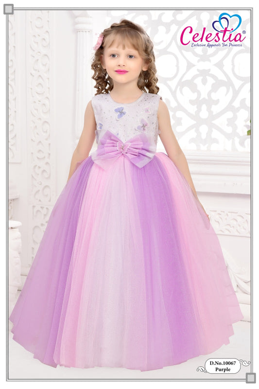 Celestia Girls Lilac Ombre Big Bow Gown in Purple