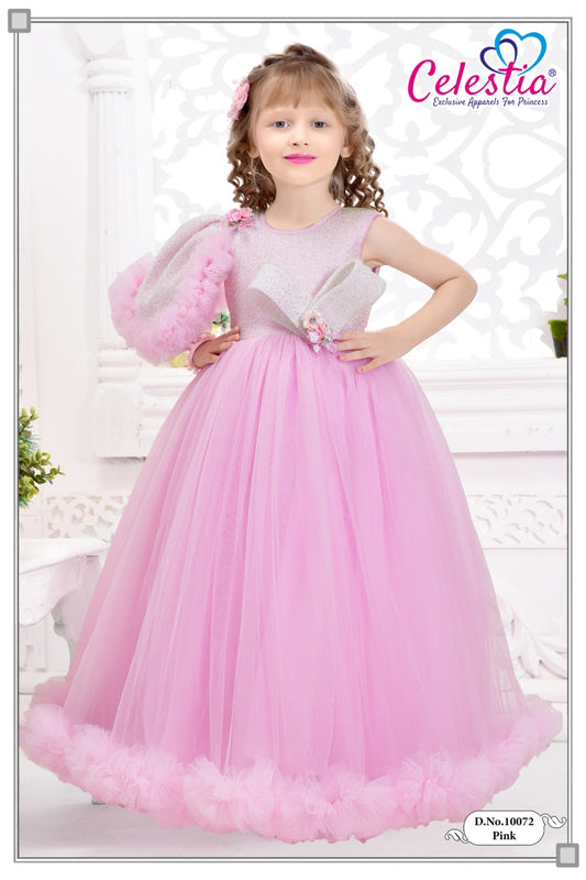 Celestia Girls Pink Ruffle Hem Shimmer Gown in Pink