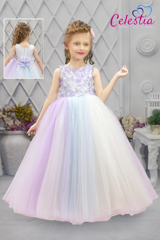 Celestia Girls White Lilac Ombre Long Gown in White