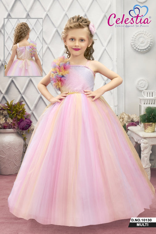 Celestia Girls Pastel Bloom Ombre Long Gown in Multi