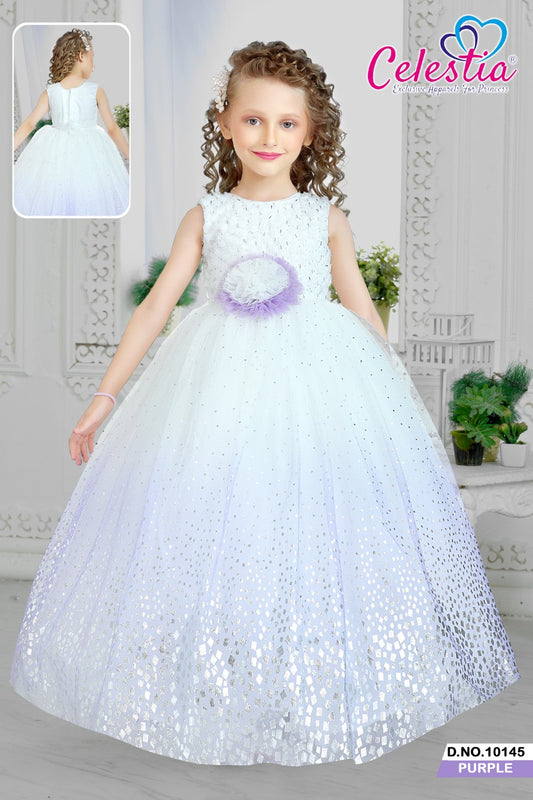 Celestia Girls Glitter Fleck Net Long Gown in Purple