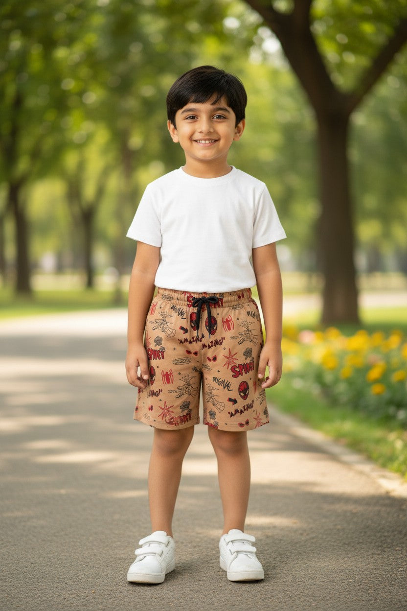 Tomato boys all-over doodle print shorts in LT Brown