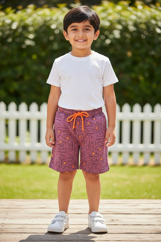 Tomato boys all-over geometric print shorts in Mauve