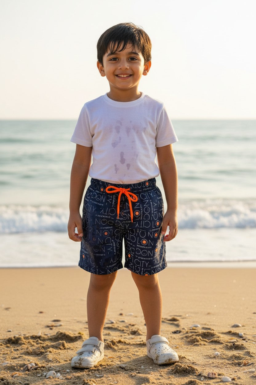 Tomato boys all-over geometric print shorts in Navy