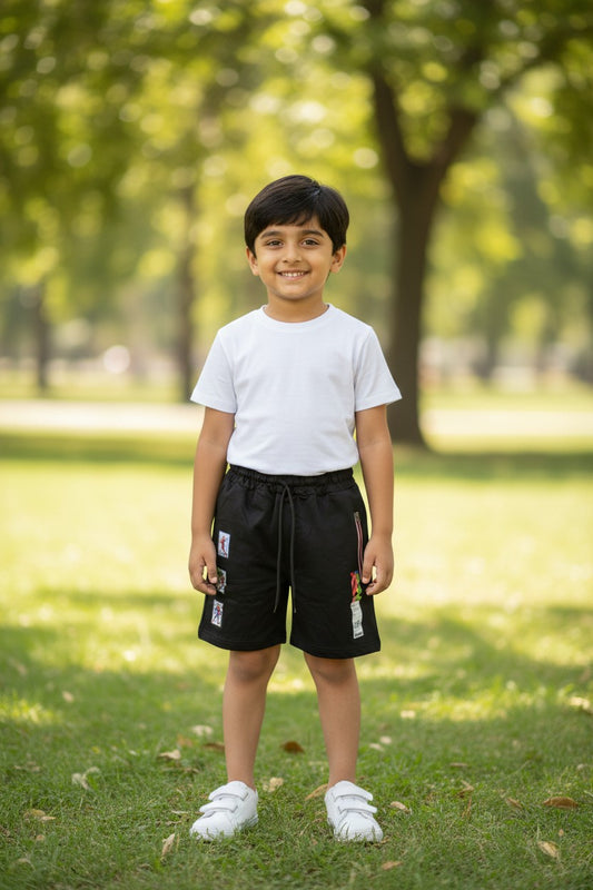 Tomato boys patch print shorts in Black