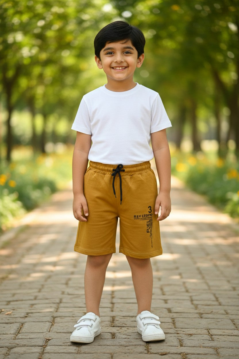Tomato boys typography print shorts in Tan
