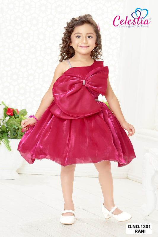 Celestia Girls Rani Pink Big Bow Party Frock in Rani