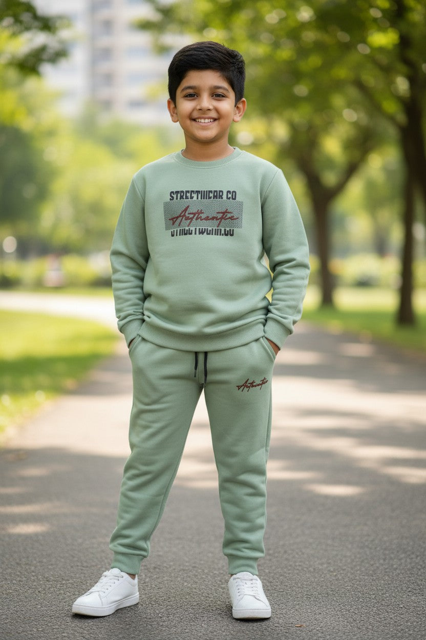 Tomato boys pista green streetwear print sweatshirt and jogger co-ord set
