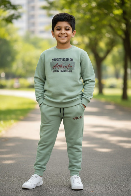 Tomato boys pista green streetwear print sweatshirt and jogger co-ord set