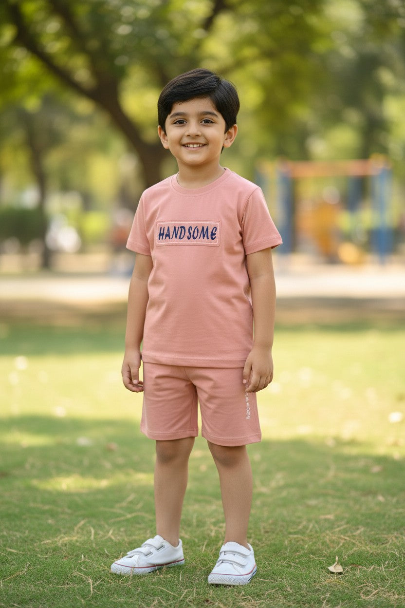 Tomato boys peach Handsome patch T-shirt and shorts set