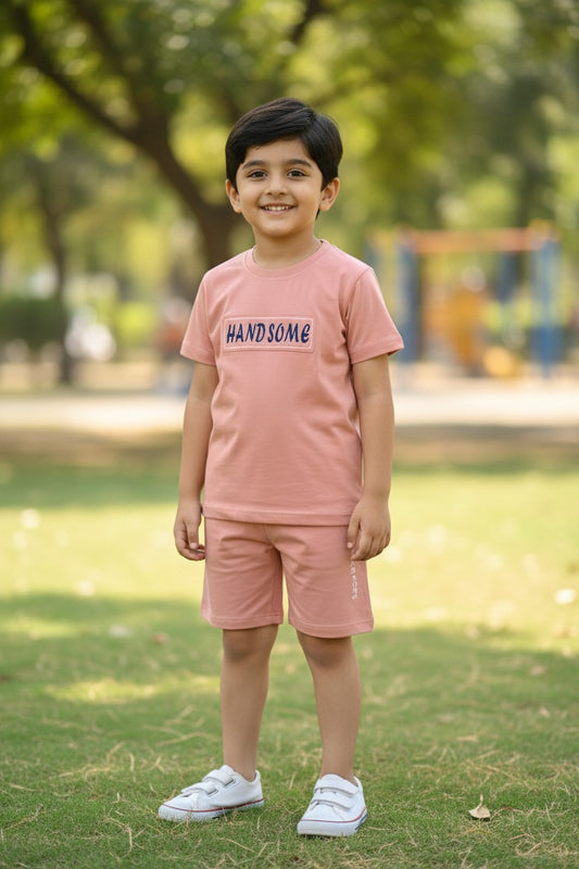 Tomato boys peach Handsome patch T-shirt and shorts set