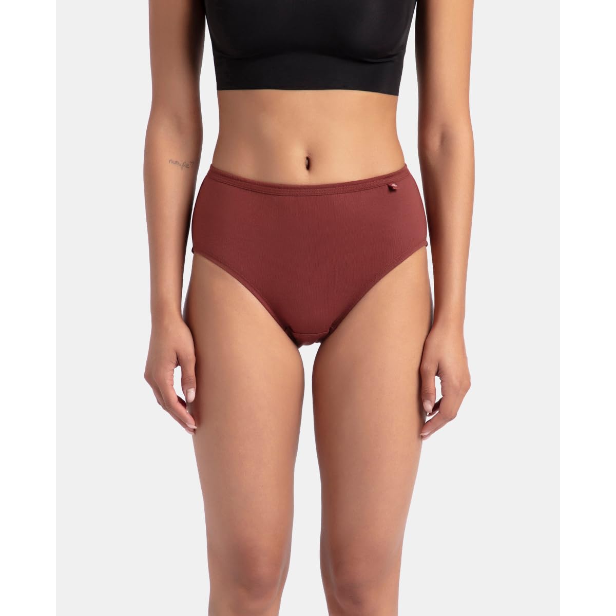 Jockey women's maroon cotton hipster panty shown on a model