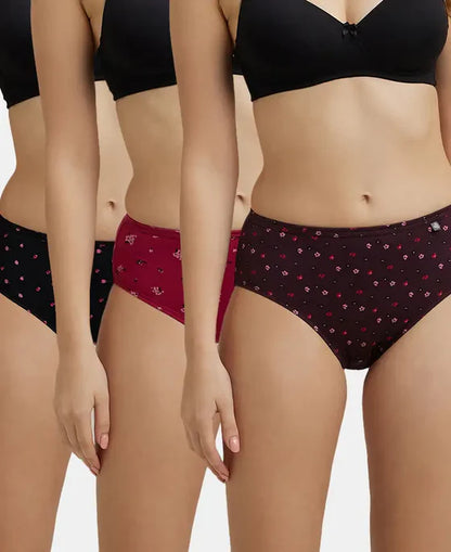 Jockey 1406 dark printed hipster panty pack of 3 in black, red and printed maroon
