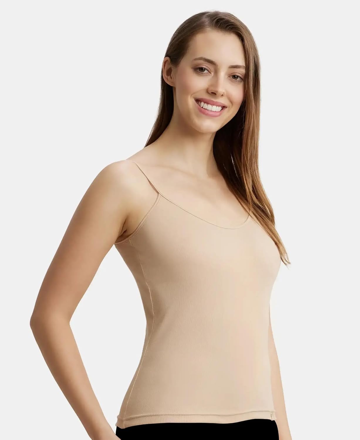 Side view of a Jockey women's skin coloured cotton rib camisole