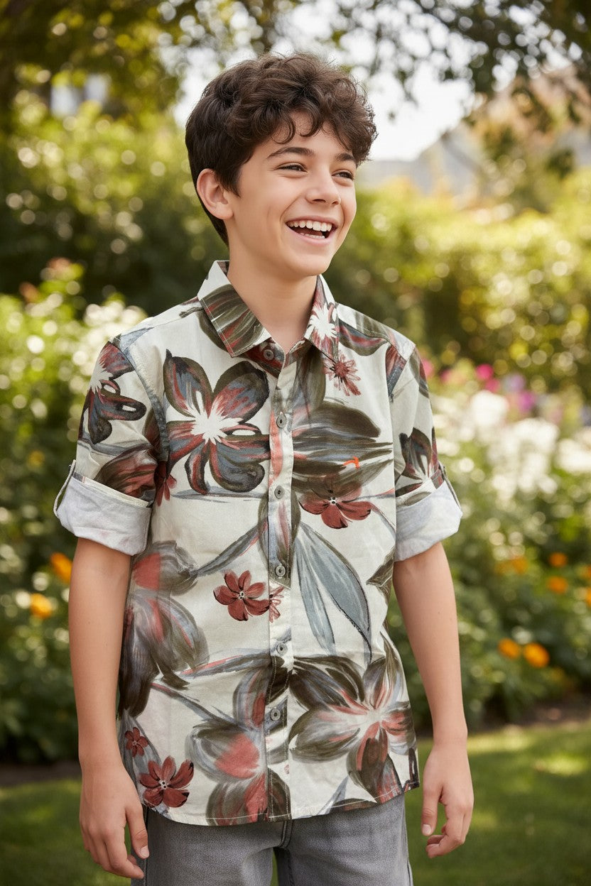 Donoo boys tropical floral print half sleeve shirt