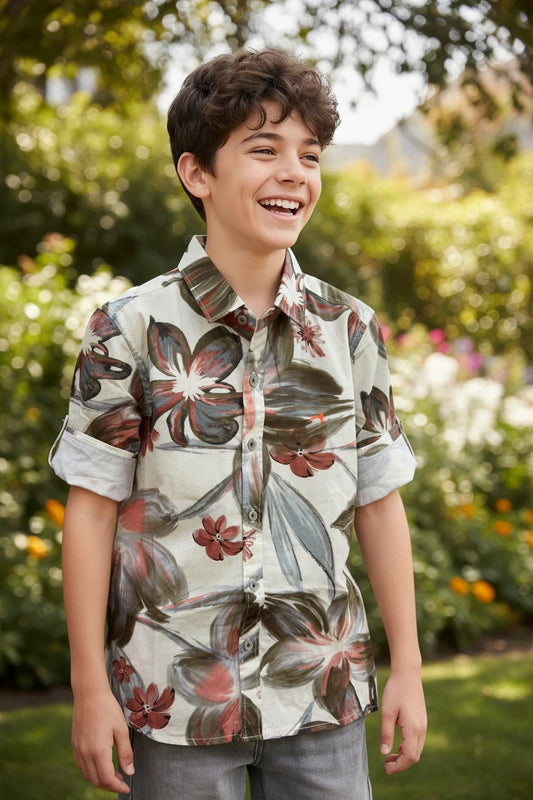Donoo boys tropical floral print half sleeve shirt
