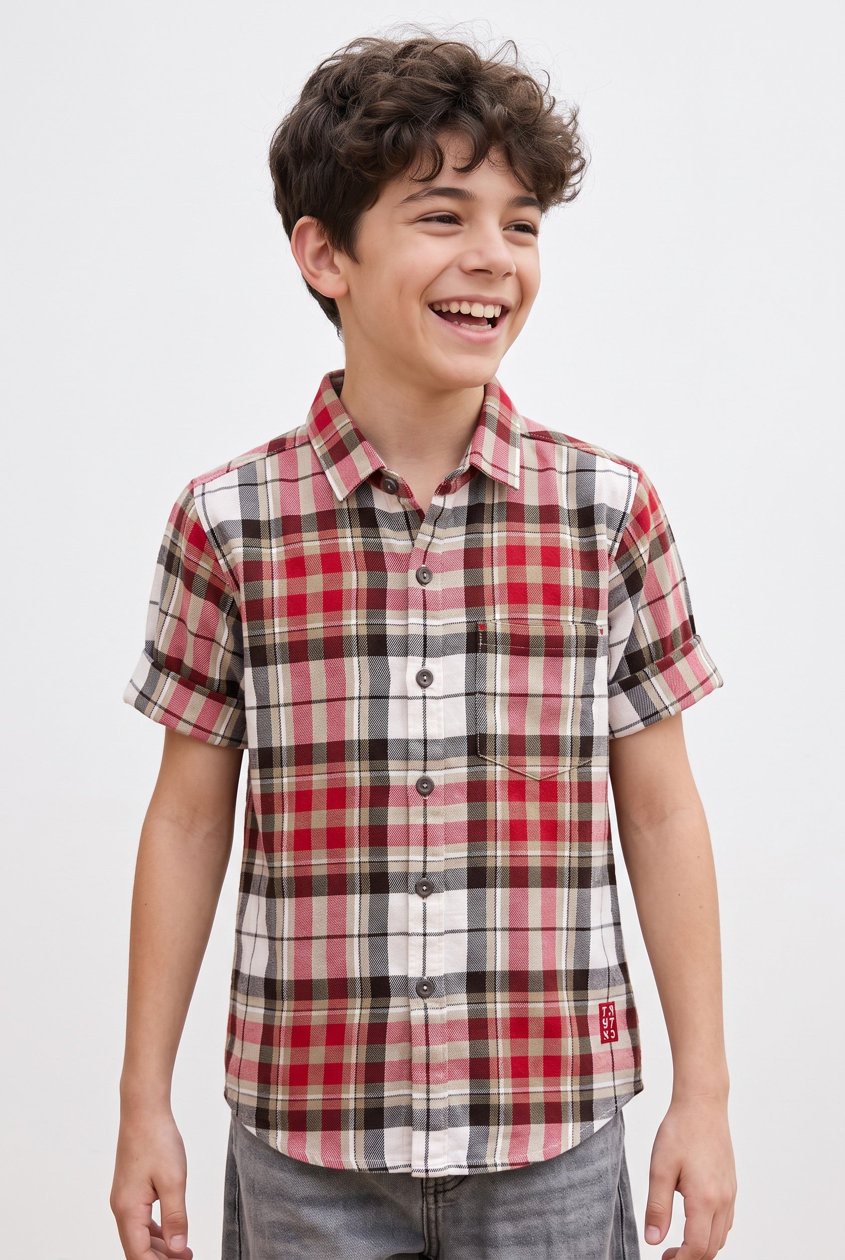 Donoo boys red check half sleeve shirt