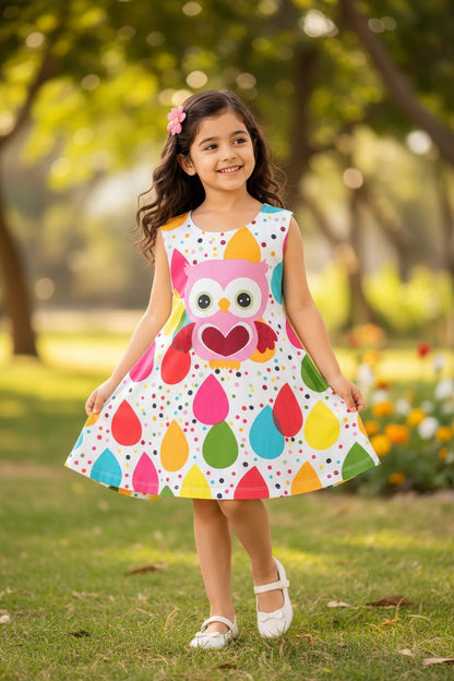 Doreme Infant Girls A-Line Printed Sleeveless Dress Owl - 20504