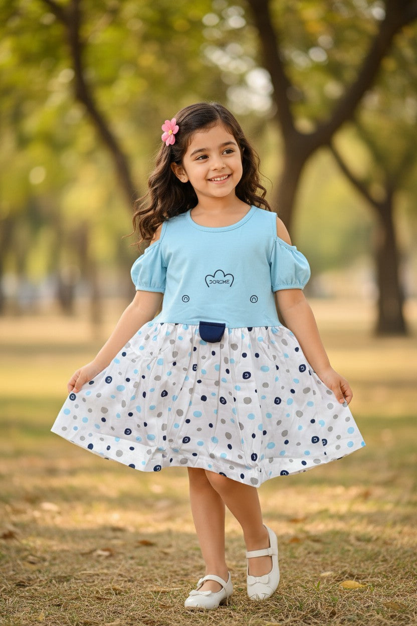 Doreme Infant Girls Duck Polka Dot Dress Blue - 20526