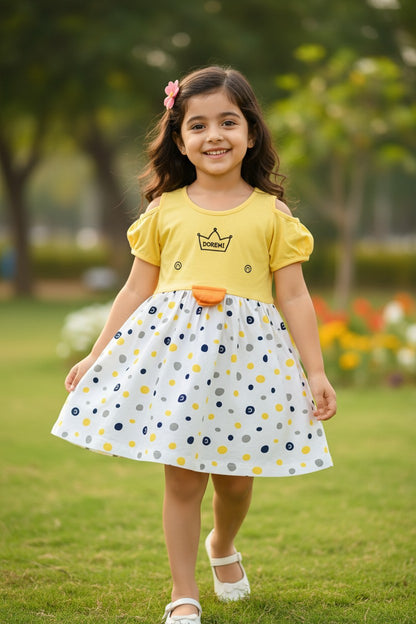 Doreme Infant Girls Duck Polka Dot Dress Yellow - 20526