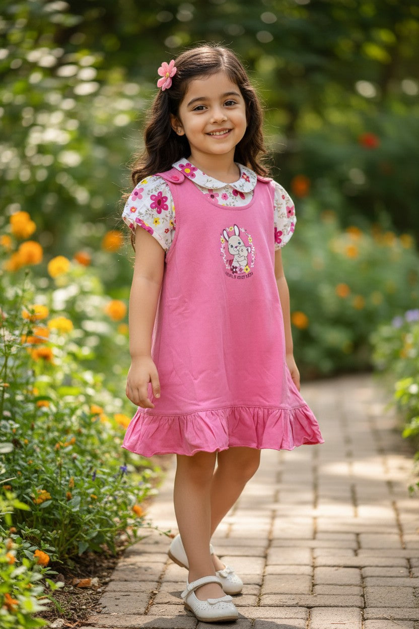 Doreme Infant Girls Bunny Frill Hem Dress Pink - 20528