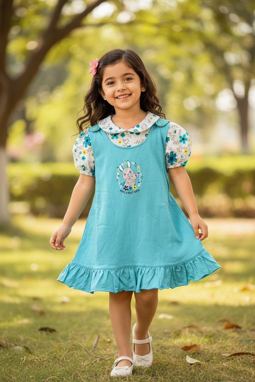 Doreme Infant Girls Bunny Frill Hem Dress Water Green - 20528