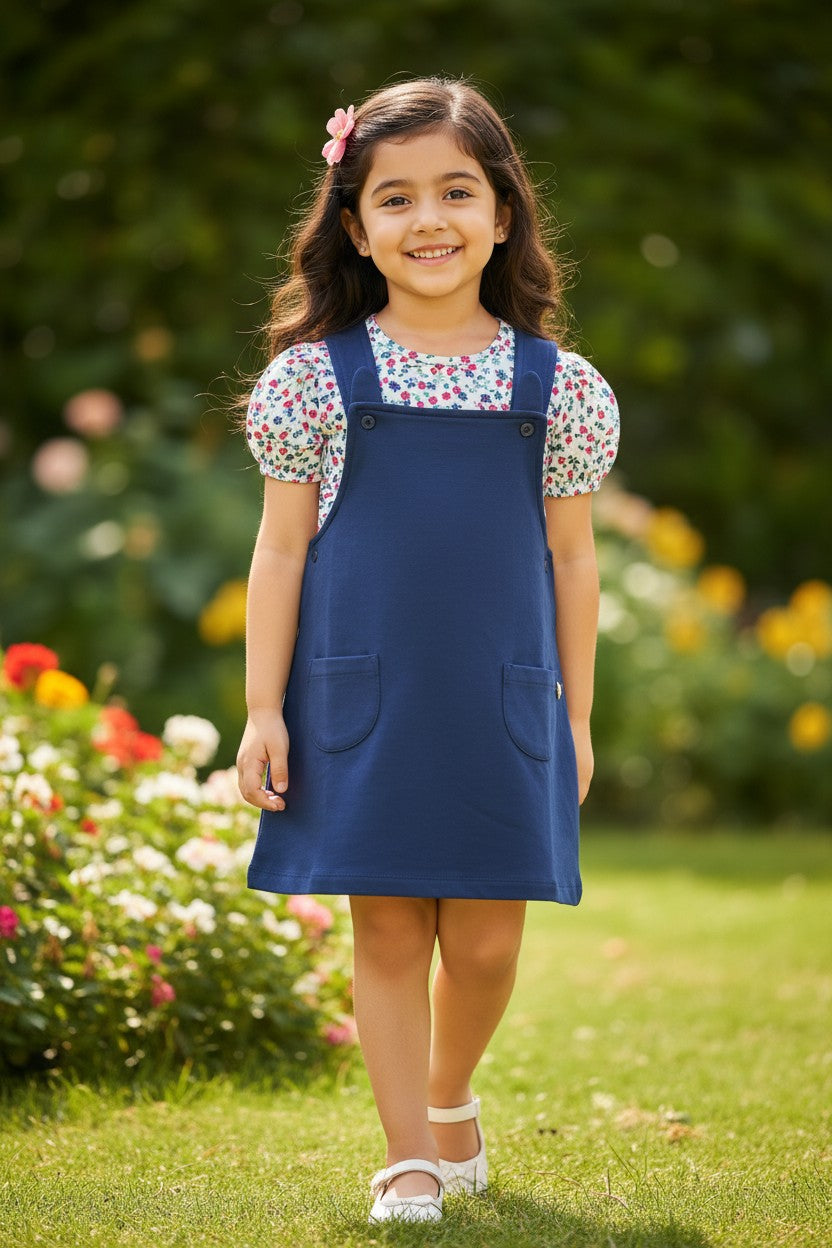 Doreme Girls Pinafore Dress With Floral Tee Stellar - 20530